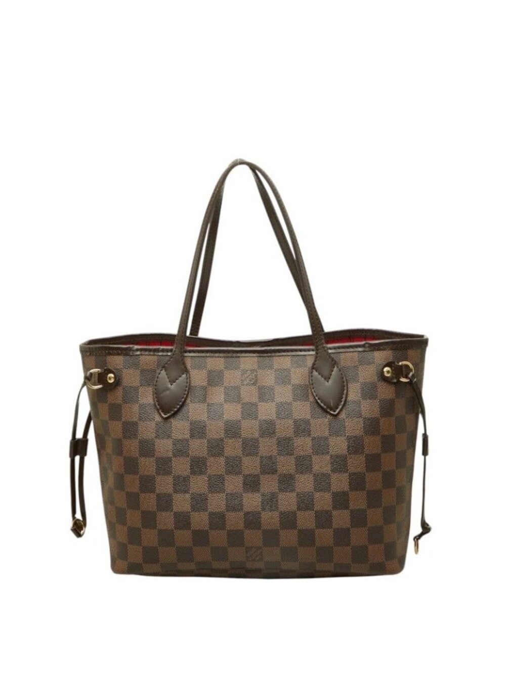 Louis Vuitton Damier Ebene Neverfull PM Tote Bag Brown Leather
